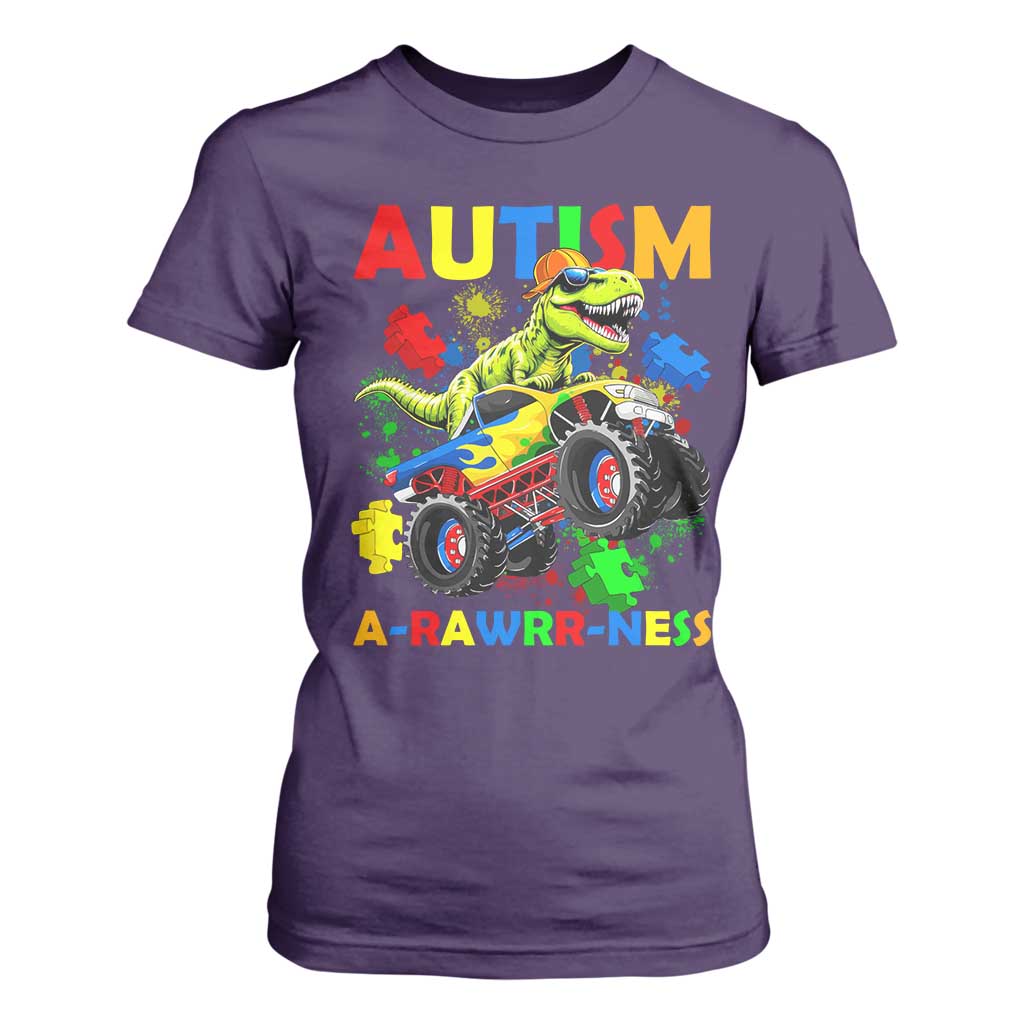Funny Autism Awareness Dinosaur T Shirt For Women Autism Arawrrness Monster Truck Puzzle Pieces TS11 Purple Print Your Wear