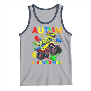 Funny Autism Awareness Dinosaur Tank Top Autism Arawrrness Monster Truck Puzzle Pieces TS11 Athletic Heather Navy Print Your Wear
