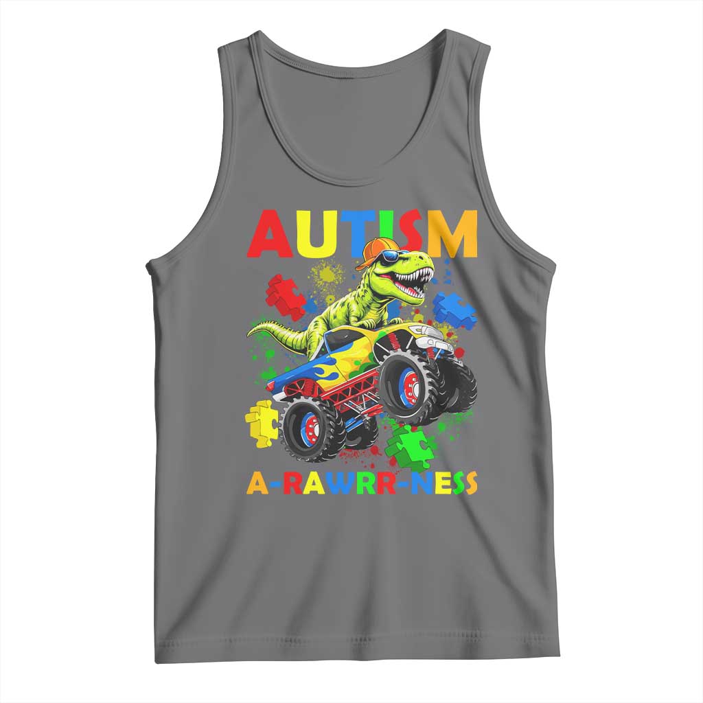 Funny Autism Awareness Dinosaur Tank Top Autism Arawrrness Monster Truck Puzzle Pieces TS11 Black Heather Print Your Wear