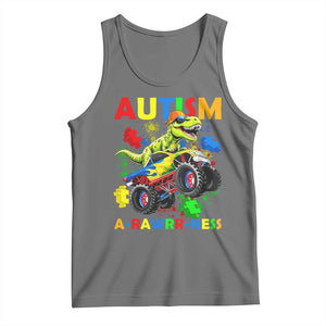 Funny Autism Awareness Dinosaur Tank Top Autism Arawrrness Monster Truck Puzzle Pieces TS11 Black Heather Print Your Wear