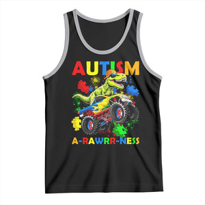 Funny Autism Awareness Dinosaur Tank Top Autism Arawrrness Monster Truck Puzzle Pieces TS11 Black Athletic Heather Print Your Wear
