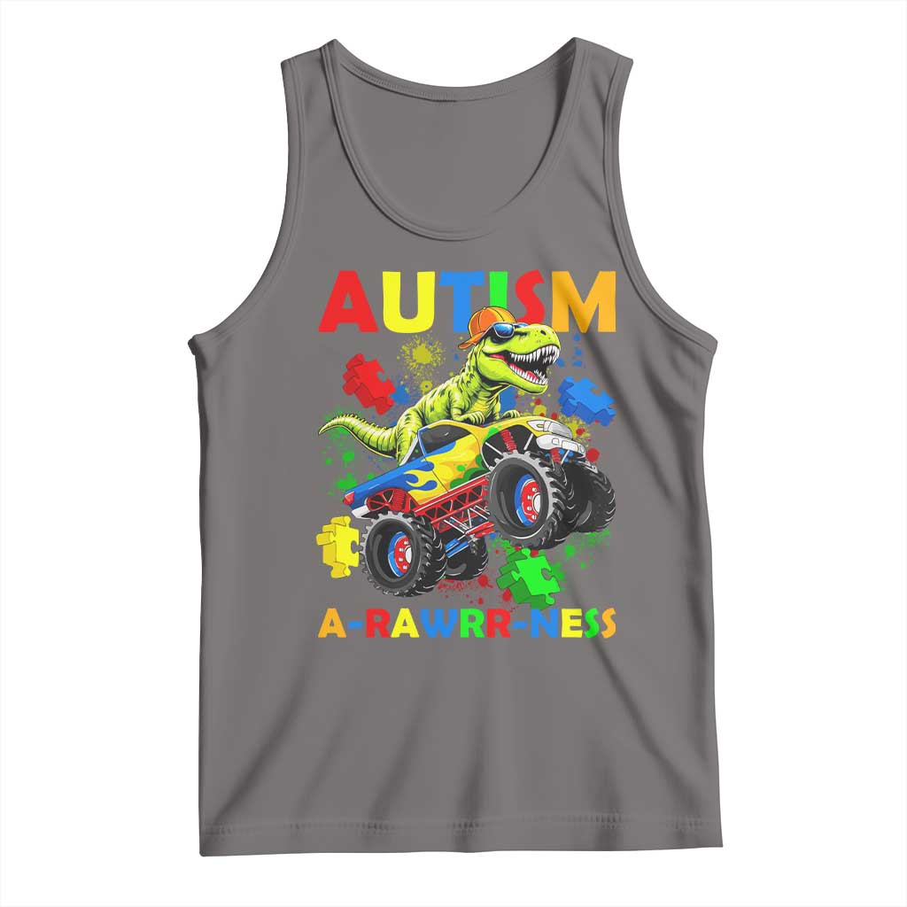 Funny Autism Awareness Dinosaur Tank Top Autism Arawrrness Monster Truck Puzzle Pieces TS11 Deep Heather Print Your Wear