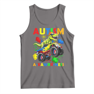 Funny Autism Awareness Dinosaur Tank Top Autism Arawrrness Monster Truck Puzzle Pieces TS11 Deep Heather Print Your Wear