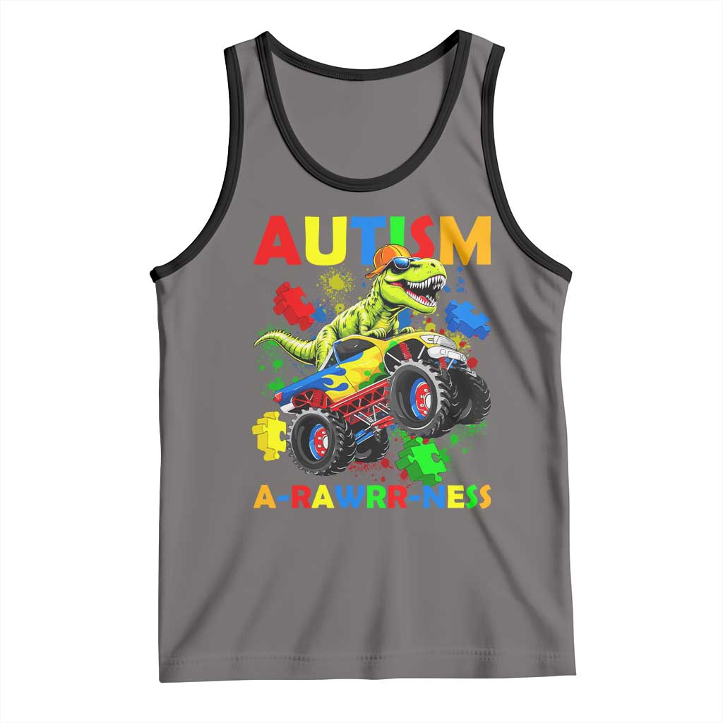 Funny Autism Awareness Dinosaur Tank Top Autism Arawrrness Monster Truck Puzzle Pieces TS11 Deep Heather Black Print Your Wear
