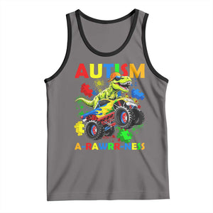 Funny Autism Awareness Dinosaur Tank Top Autism Arawrrness Monster Truck Puzzle Pieces TS11 Deep Heather Black Print Your Wear