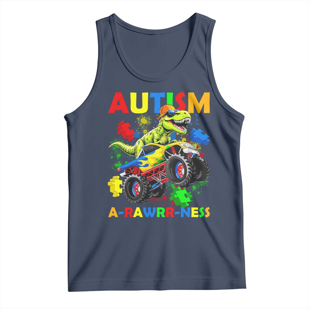 Funny Autism Awareness Dinosaur Tank Top Autism Arawrrness Monster Truck Puzzle Pieces TS11 Navy Print Your Wear