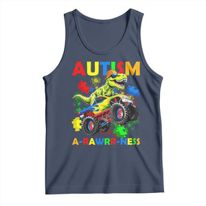 Funny Autism Awareness Dinosaur Tank Top Autism Arawrrness Monster Truck Puzzle Pieces TS11 Navy Print Your Wear