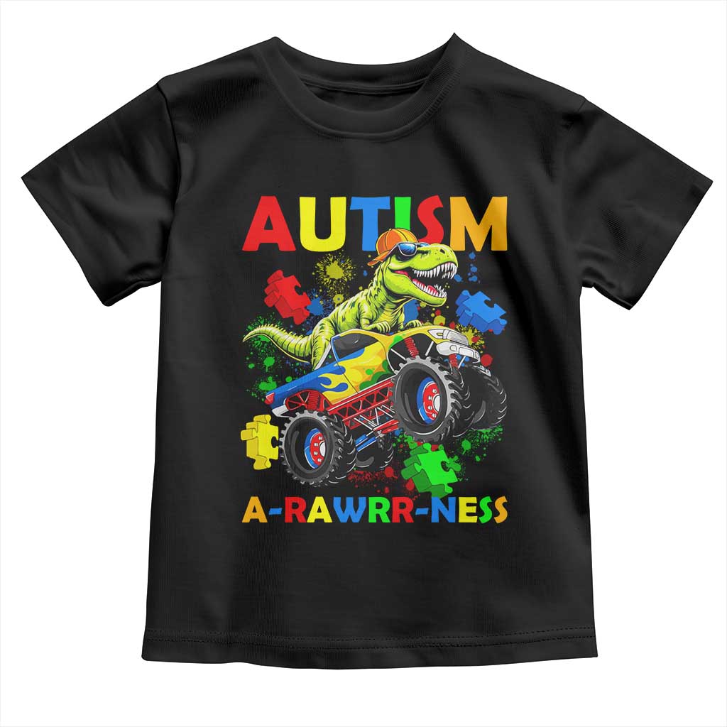 Funny Autism Awareness Dinosaur Toddler T Shirt Autism Arawrrness Monster Truck Puzzle Pieces TS11 Black Print Your Wear