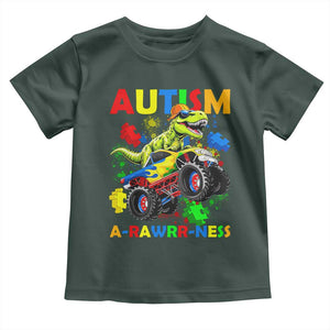 Funny Autism Awareness Dinosaur Toddler T Shirt Autism Arawrrness Monster Truck Puzzle Pieces TS11 Dark Forest Green Print Your Wear