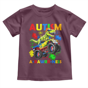 Funny Autism Awareness Dinosaur Toddler T Shirt Autism Arawrrness Monster Truck Puzzle Pieces TS11 Maroon Print Your Wear