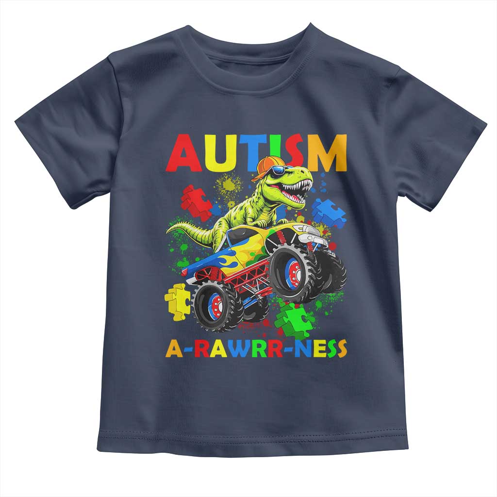 Funny Autism Awareness Dinosaur Toddler T Shirt Autism Arawrrness Monster Truck Puzzle Pieces TS11 Navy Print Your Wear