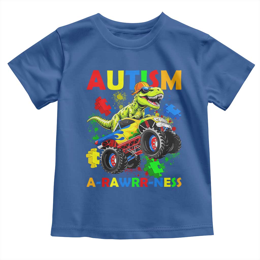 Funny Autism Awareness Dinosaur Toddler T Shirt Autism Arawrrness Monster Truck Puzzle Pieces TS11 Royal Blue Print Your Wear