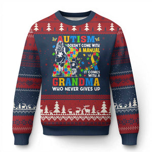 Autism Grandma Ugly Christmas Sweater Autism Doesn't Come With A Manual It Comes With A Grandma TS11 Navy Red Print Your Wear