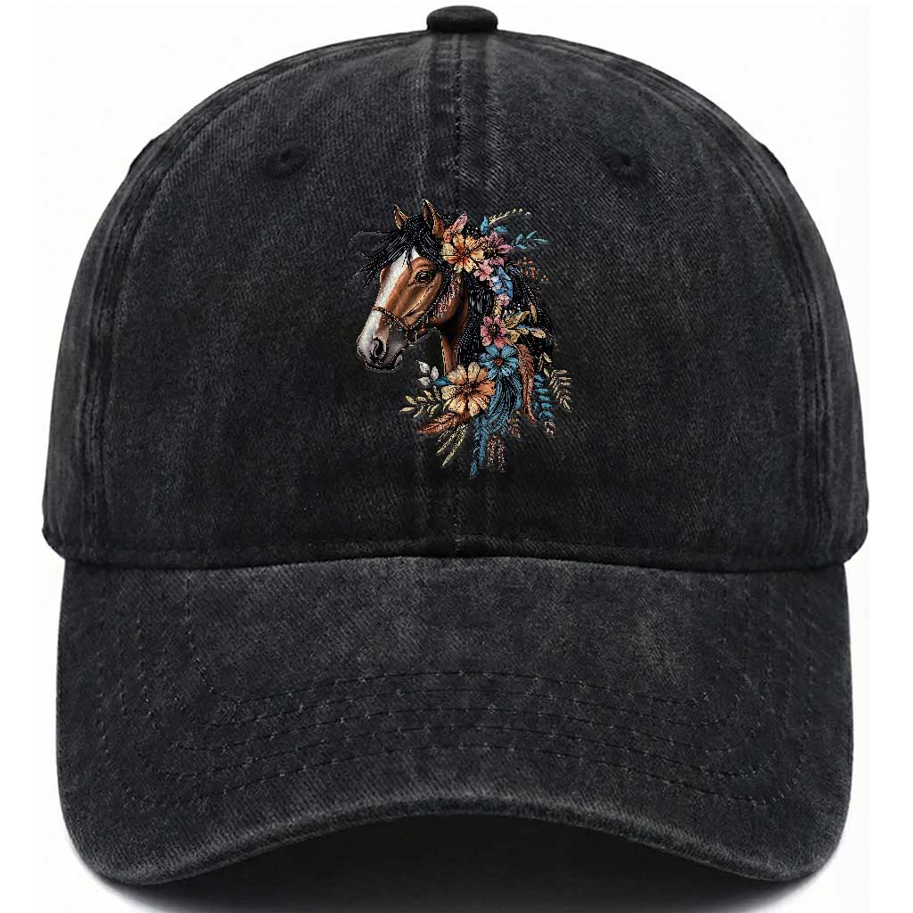 Floral Wild Horse Country Horse Riding Washed Cotton Baseball Cap TS11 Print Your Wear