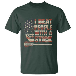 Funny Lacrosse Lax T Shirt I Beat People With A Stick Vintage American Flag TS11 Dark Forest Green Print Your Wear
