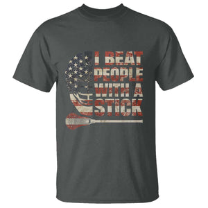 Funny Lacrosse Lax T Shirt I Beat People With A Stick Vintage American Flag TS11 Dark Heather Print Your Wear