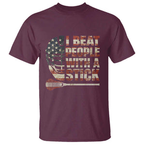 Funny Lacrosse Lax T Shirt I Beat People With A Stick Vintage American Flag TS11 Maroon Print Your Wear