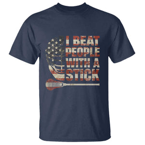 Funny Lacrosse Lax T Shirt I Beat People With A Stick Vintage American Flag TS11 Navy Print Your Wear