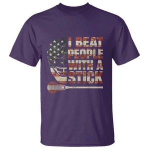 Funny Lacrosse Lax T Shirt I Beat People With A Stick Vintage American Flag TS11 Purple Print Your Wear