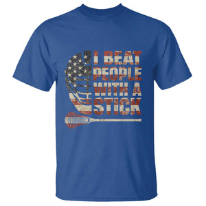 Funny Lacrosse Lax T Shirt I Beat People With A Stick Vintage American Flag TS11 Royal Blue Print Your Wear