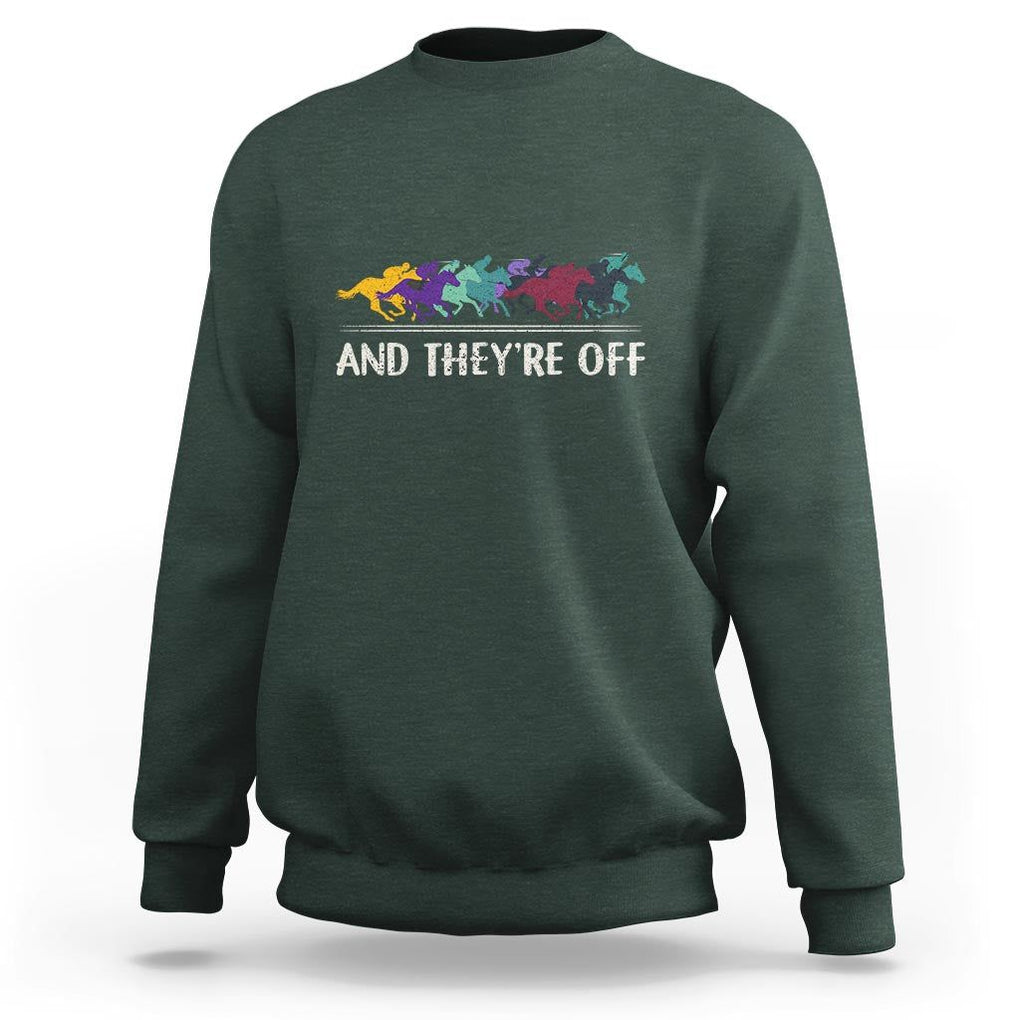 Horse Racing Sweatshirt And They're Off Vintage Jockey TS11 Dark Forest Green Print Your Wear