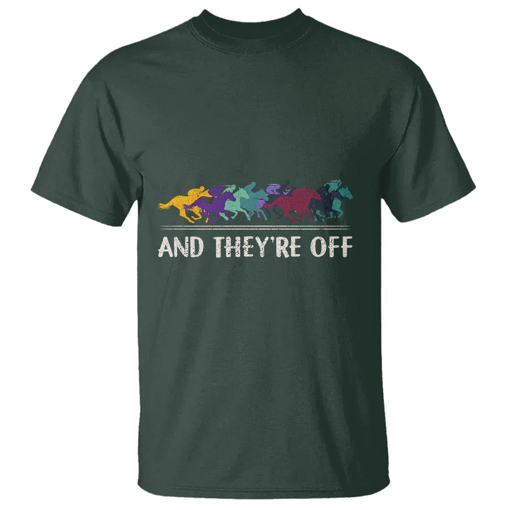 Horse Racing T Shirt And They're Off Vintage Jockey TS11 Dark Forest Green Print Your Wear