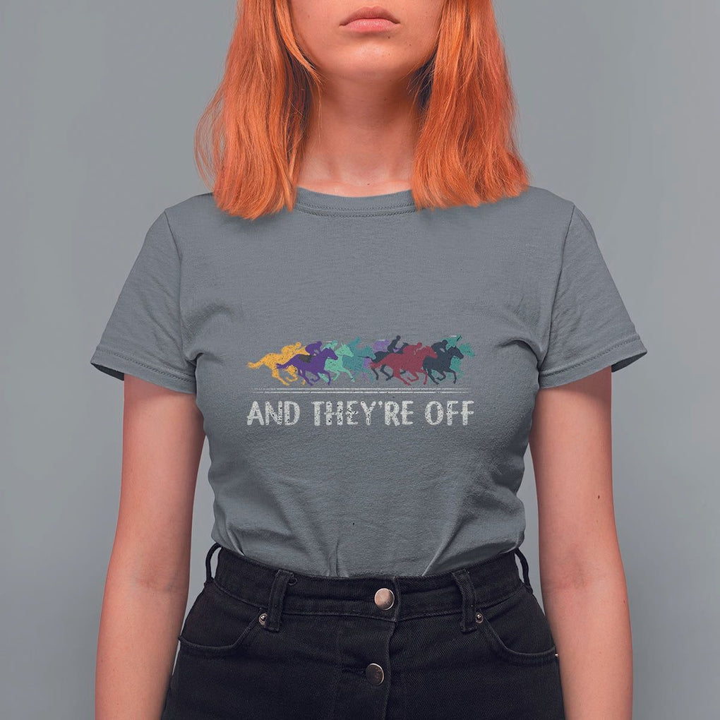 Horse Racing T Shirt For Women And They're Off Vintage Jockey TS11 Charcoal Print Your Wear