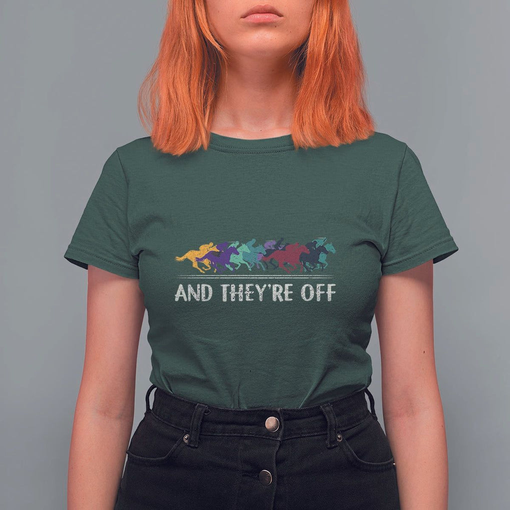 Horse Racing T Shirt For Women And They're Off Vintage Jockey TS11 Dark Forest Green Print Your Wear