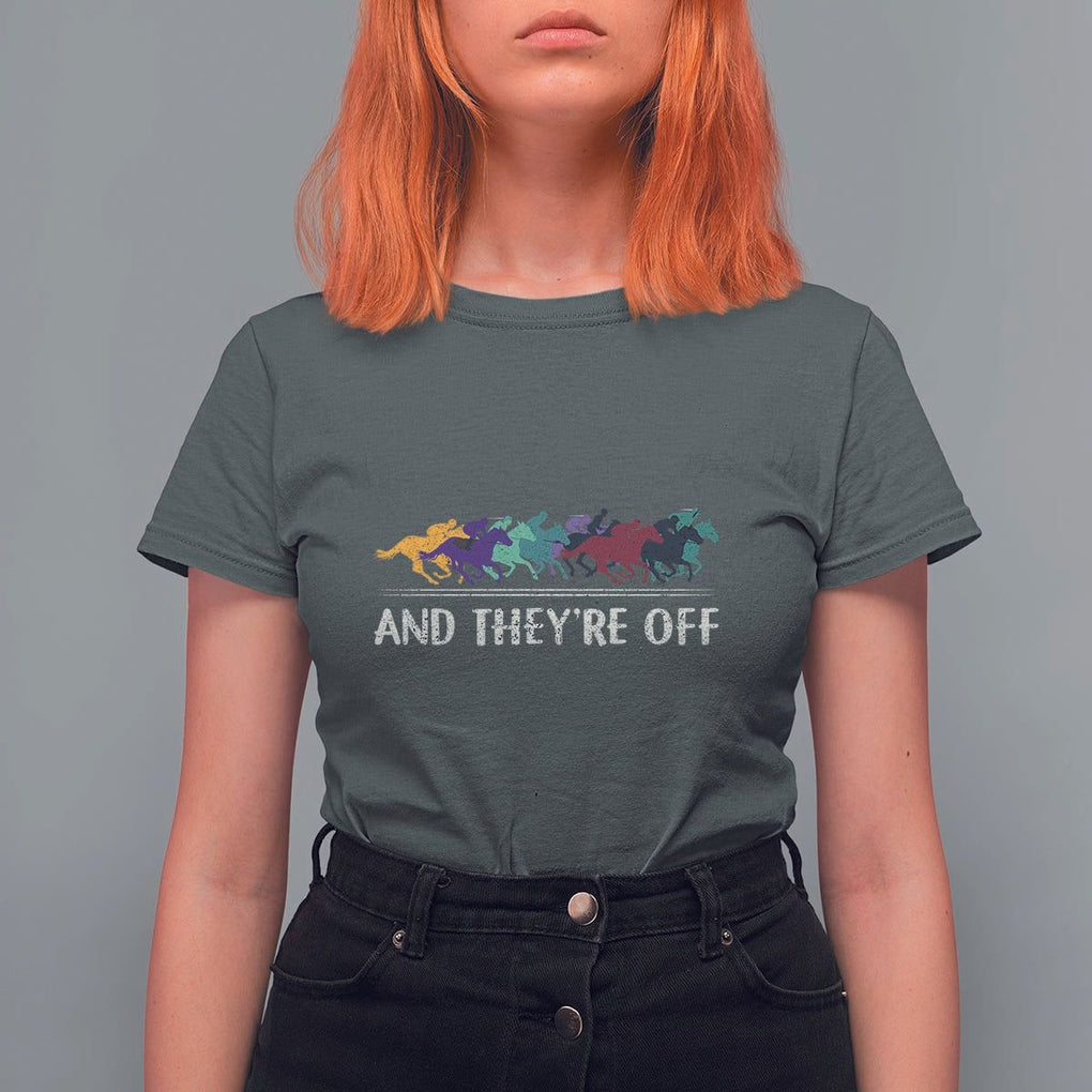 Horse Racing T Shirt For Women And They're Off Vintage Jockey TS11 Dark Heather Print Your Wear