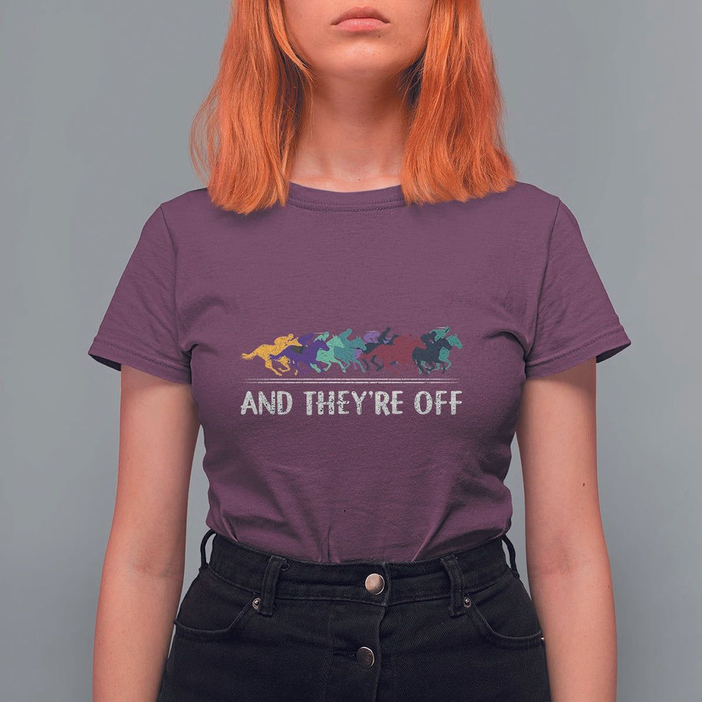 Horse Racing T Shirt For Women And They're Off Vintage Jockey TS11 Maroon Print Your Wear