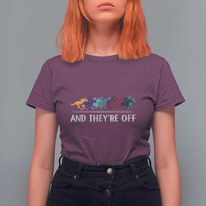 Horse Racing T Shirt For Women And They're Off Vintage Jockey TS11 Maroon Print Your Wear