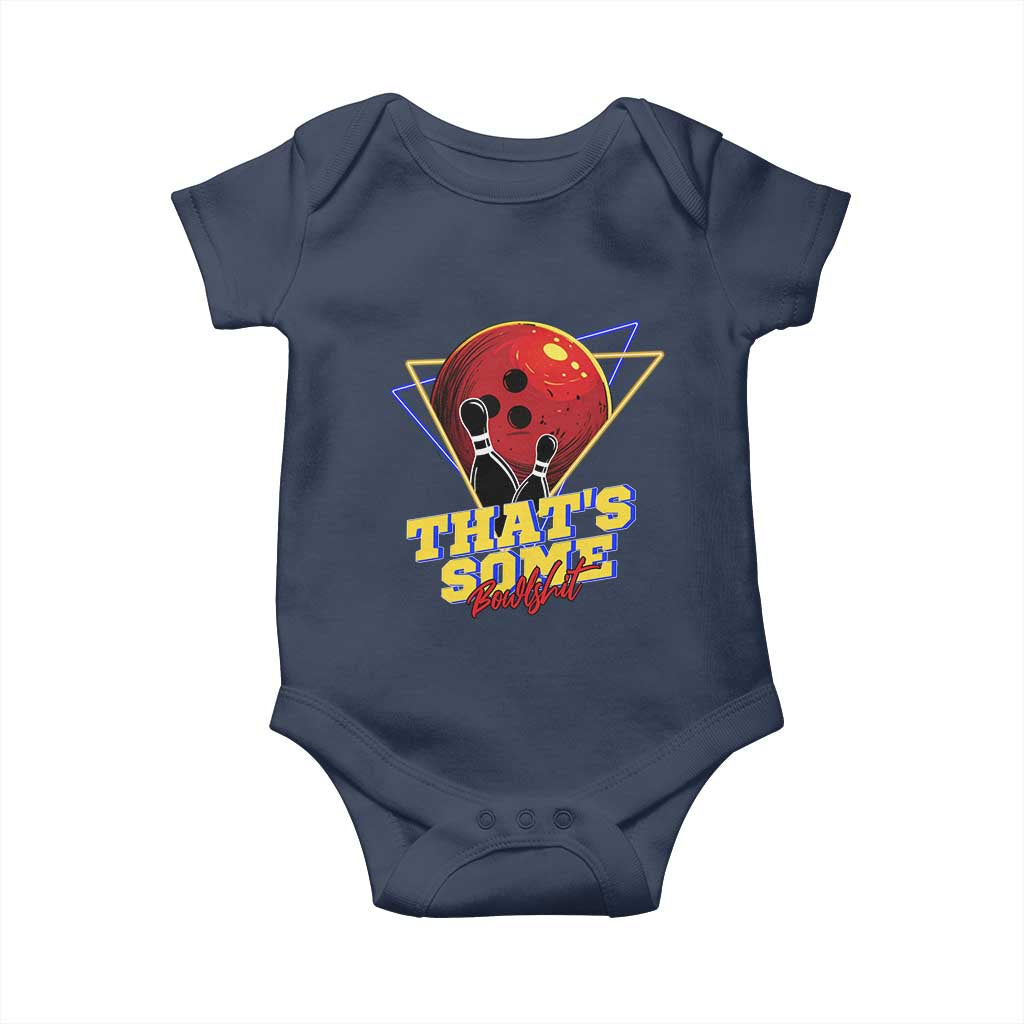 80s Bowling Baby Onesie That's Some Bowlshit Neon Retro Ball Pins Strike Spilt TS11 Navy Print Your Wear