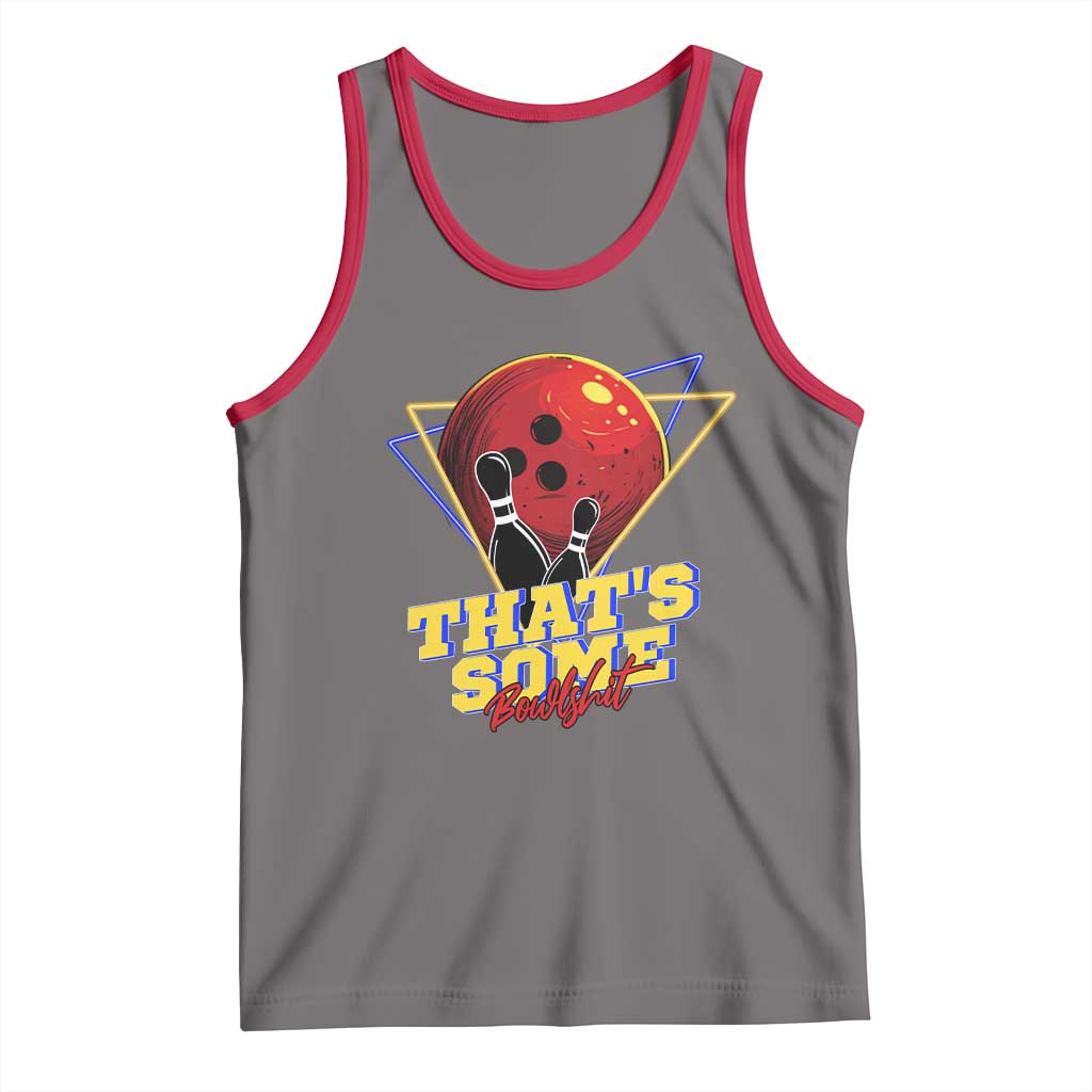 80s Bowling Tank Top That's Some Bowlshit Neon Retro Ball Pins Strike Spilt TS11 Deep Heather Red Print Your Wear