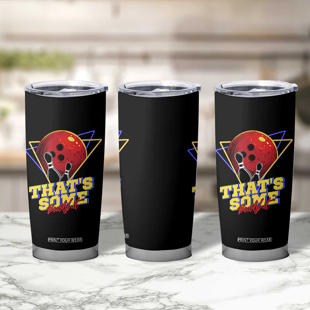 80s Bowling Tumbler Cup That's Some Bowlshit Neon Retro Ball Pins Strike Spilt TS11 Print Your Wear