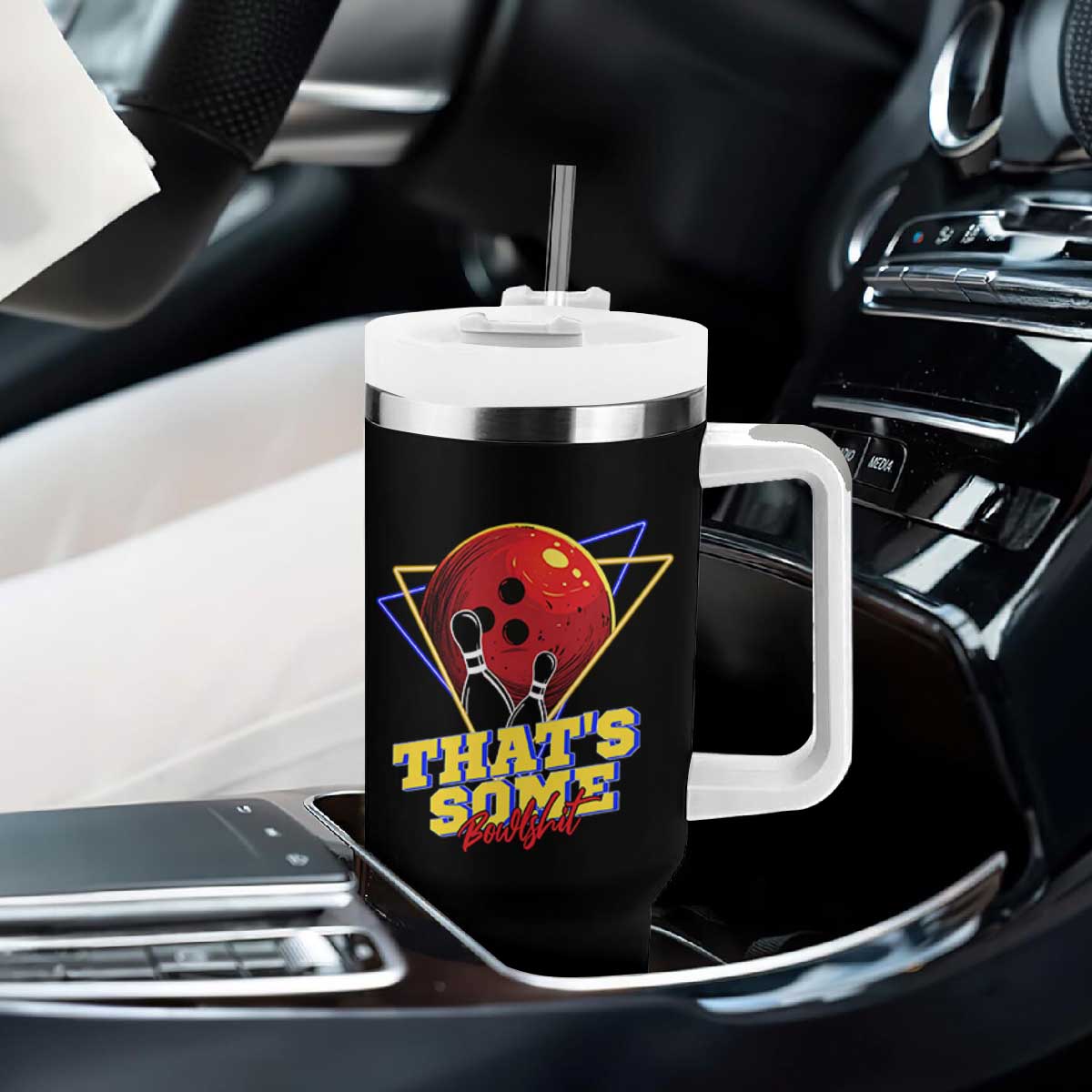 80s Bowling Tumbler With Handle That's Some Bowlshit Neon Retro Ball Pins Strike Spilt TS11 Print Your Wear