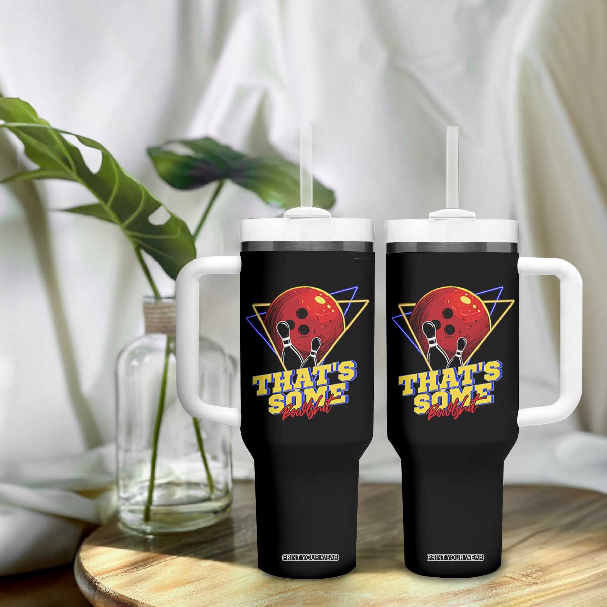 80s Bowling Tumbler With Handle That's Some Bowlshit Neon Retro Ball Pins Strike Spilt TS11 Print Your Wear