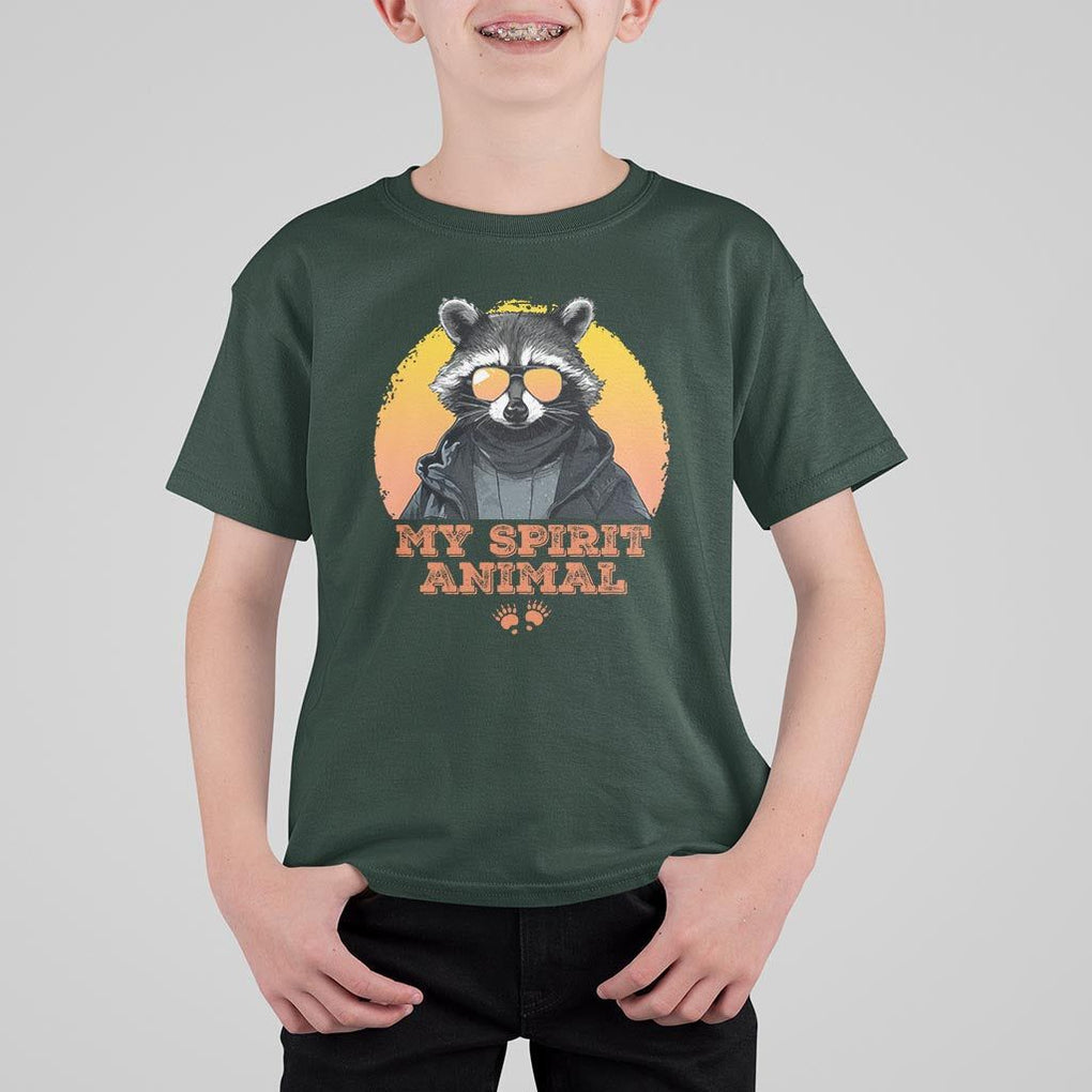 Funny Raccoon T Shirt For Kid My Spirit Animal Cute Trash Panda TS11 Dark Forest Green Print Your Wear