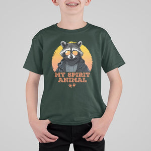 Funny Raccoon T Shirt For Kid My Spirit Animal Cute Trash Panda TS11 Dark Forest Green Print Your Wear