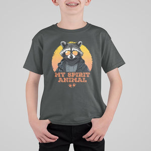 Funny Raccoon T Shirt For Kid My Spirit Animal Cute Trash Panda TS11 Dark Heather Print Your Wear