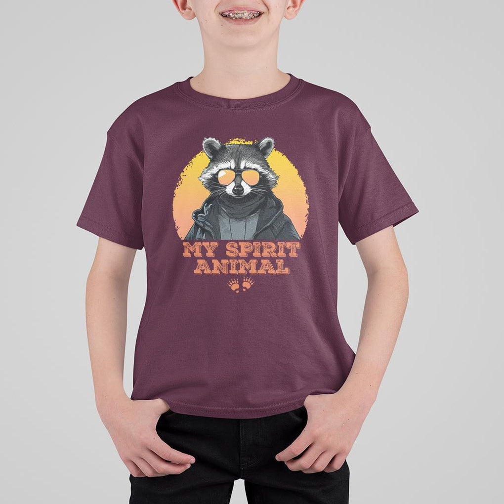 Funny Raccoon T Shirt For Kid My Spirit Animal Cute Trash Panda TS11 Maroon Print Your Wear