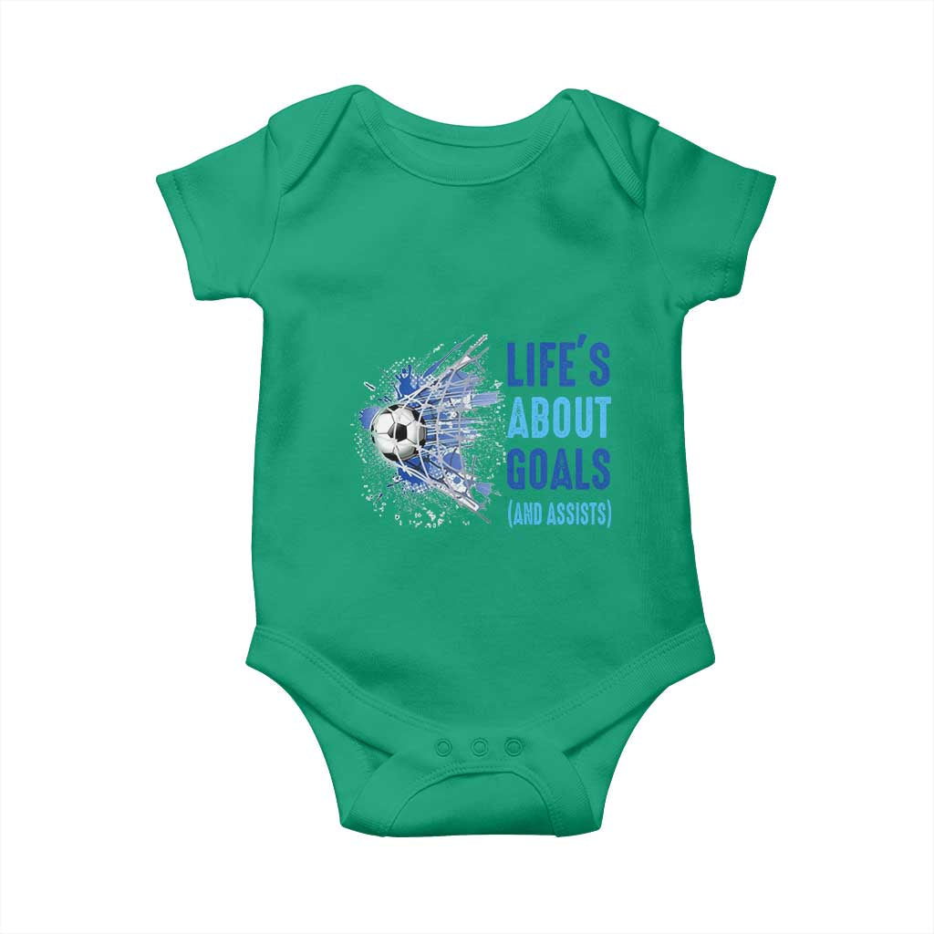 Soccer Lover Baby Onesie Life's About Goals And Assists Coach TS11 Irish Green Print Your Wear