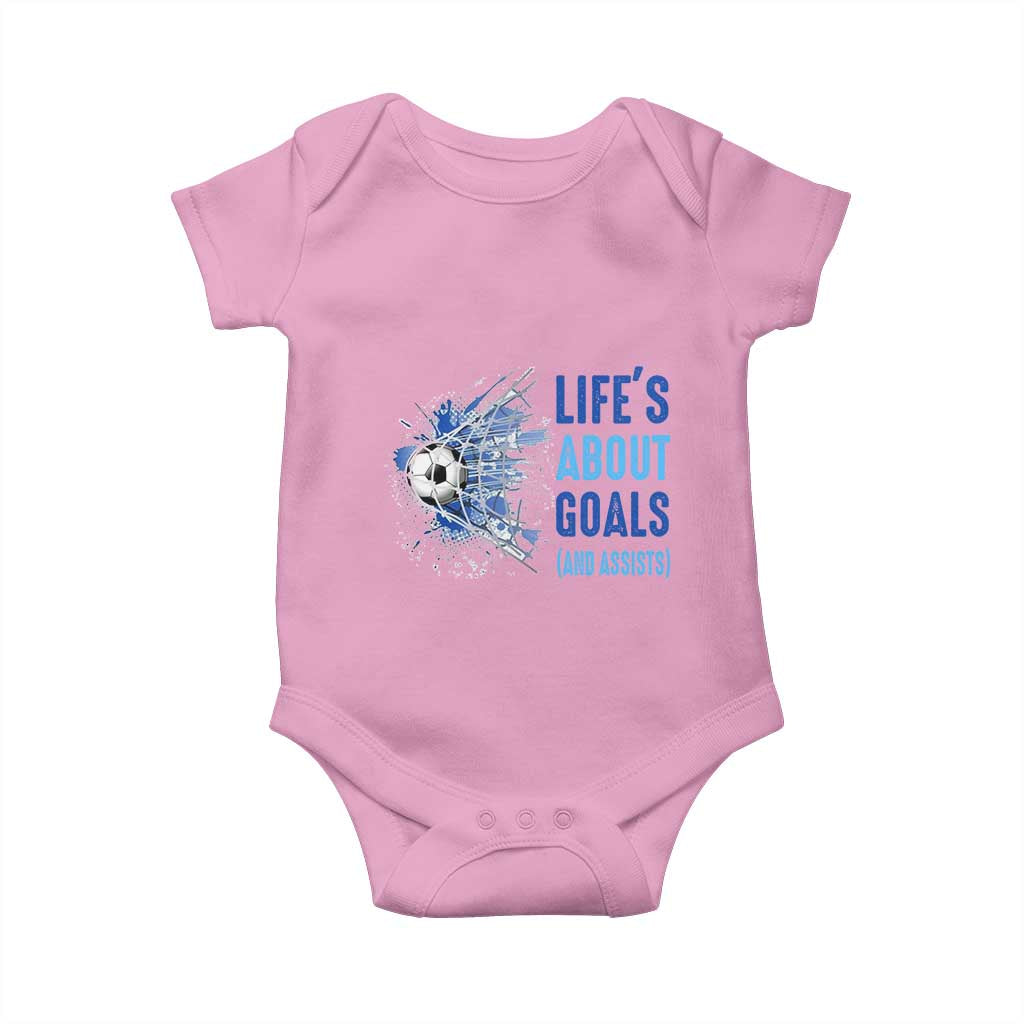 Soccer Lover Baby Onesie Life's About Goals And Assists Coach TS11 Light Pink Print Your Wear