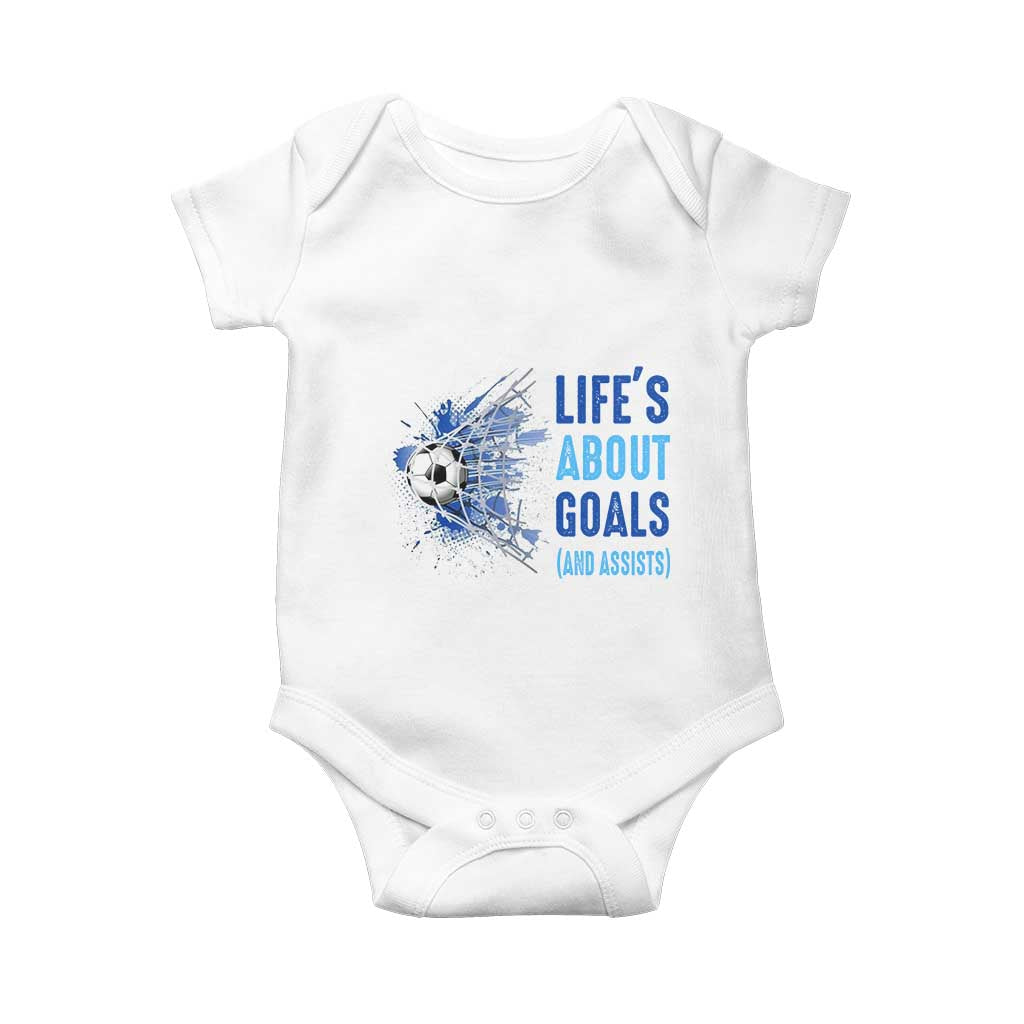 Soccer Lover Baby Onesie Life's About Goals And Assists Coach TS11 White Print Your Wear