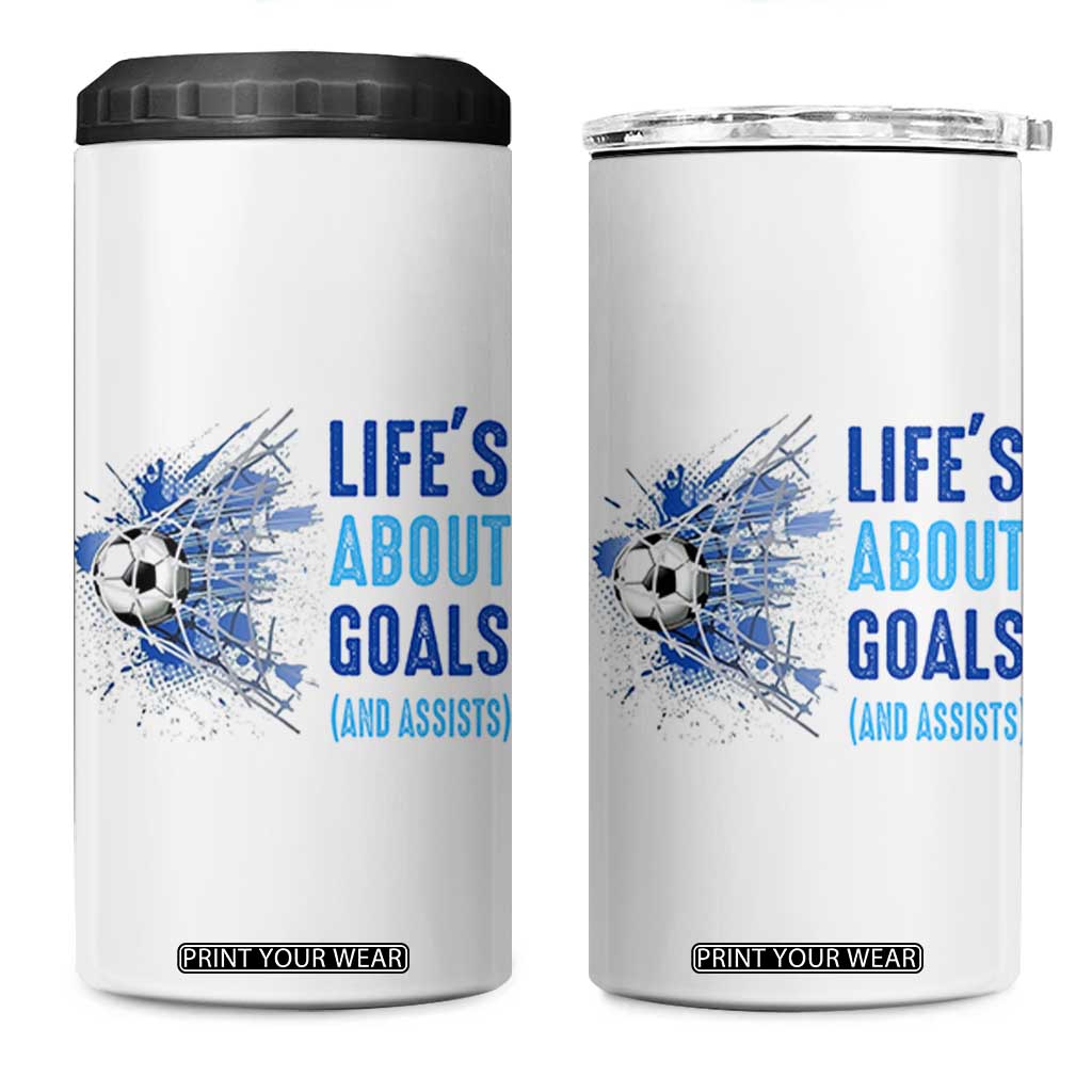Soccer Lover 4 in 1 Can Cooler Tumbler Life's About Goals And Assists Coach TS11 One Size: 16 oz White Print Your Wear