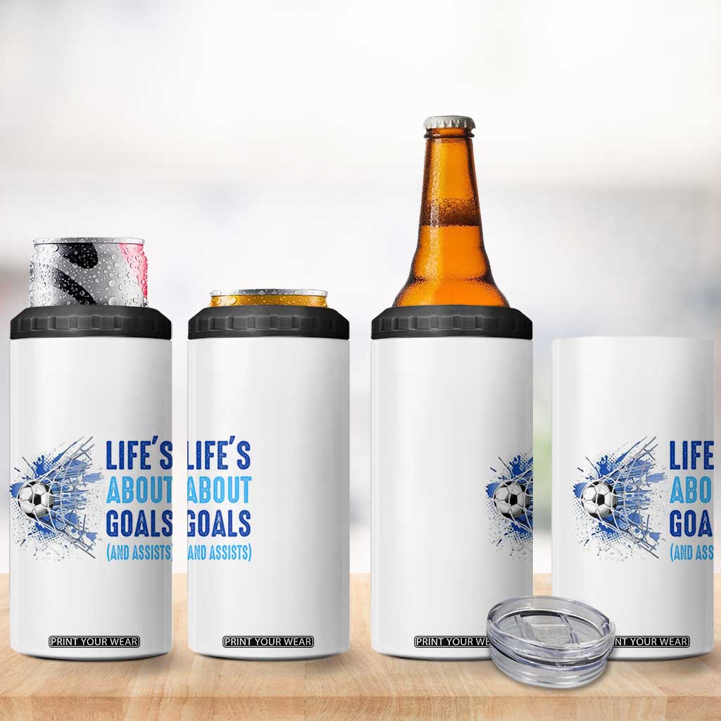 Soccer Lover 4 in 1 Can Cooler Tumbler Life's About Goals And Assists Coach TS11 Print Your Wear