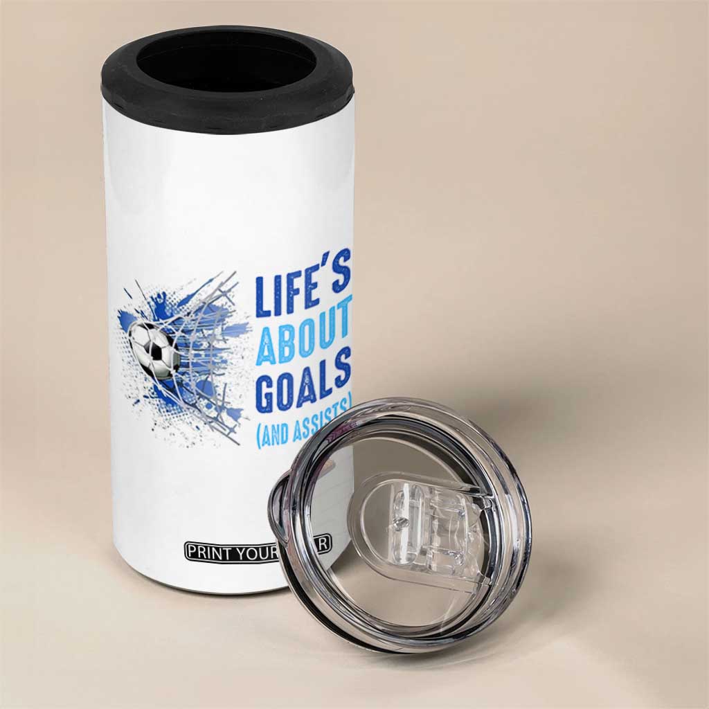 Soccer Lover 4 in 1 Can Cooler Tumbler Life's About Goals And Assists Coach TS11 Print Your Wear