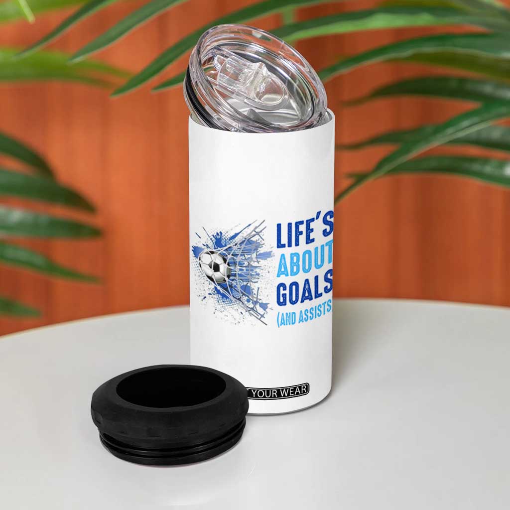 Soccer Lover 4 in 1 Can Cooler Tumbler Life's About Goals And Assists Coach TS11 Print Your Wear