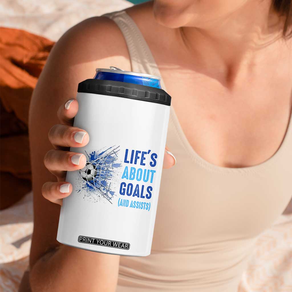 Soccer Lover 4 in 1 Can Cooler Tumbler Life's About Goals And Assists Coach TS11 Print Your Wear