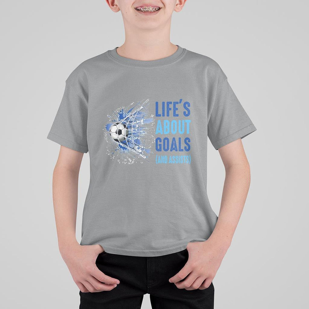 Soccer Lover T Shirt For Kid Life's About Goals And Assists Coach TS11 Sport Gray Print Your Wear