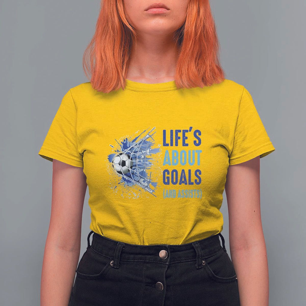 Soccer Lover T Shirt For Women Life's About Goals And Assists Coach TS11 Daisy Print Your Wear